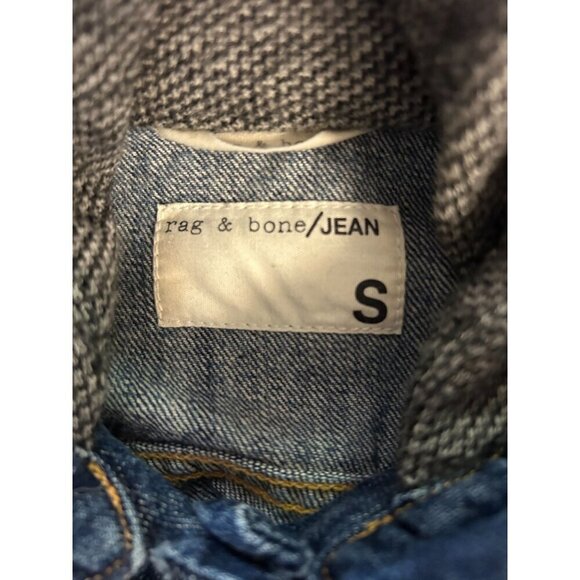 Rag And Bone Jacket Blue Denim & Wool Sleeves Hooded Small Fits XS - Picture 4 of 4